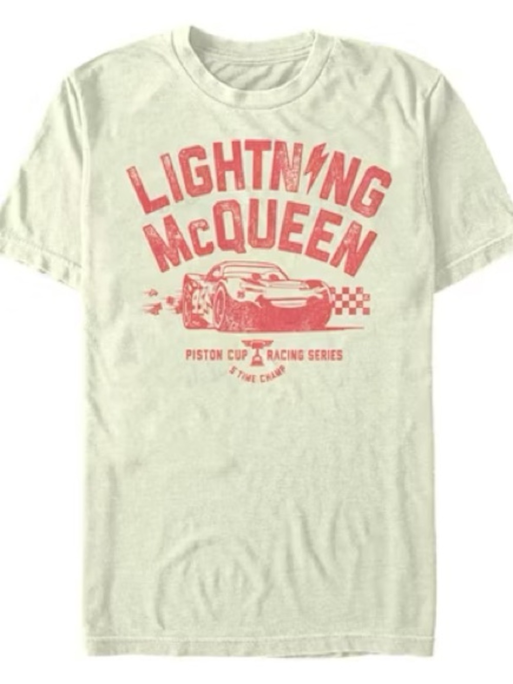 Cars Lightning McQueen Piston Cup T-Shirt 
Beige with Red Print
Size Men’s Large